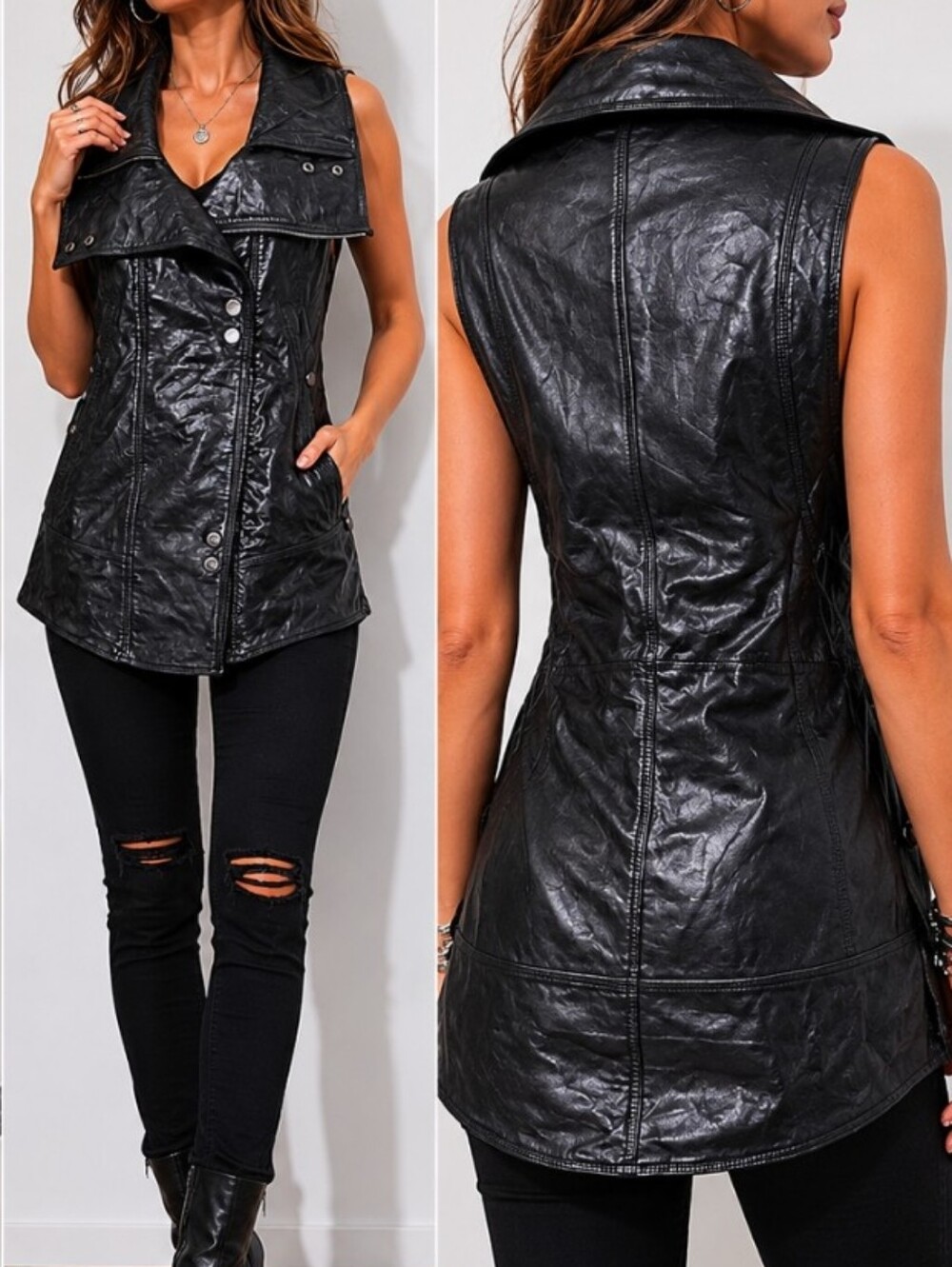 Stella McCartney Draped Moto Made Oversized Leather Vest